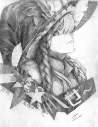 Rule 34 | 1girl, absurdres, artist name, braid, character name, dated, gradient background, graphite (medium), greyscale, hat, highres, janyhero, kirisame marisa, long hair, looking at viewer, monochrome, parted lips, sideways glance, simple background, solo, star-shaped pupils, star (symbol), symbol-shaped pupils, touhou, traditional media, twin braids, upper body, witch hat