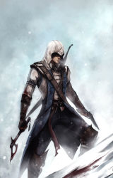 Rule 34 | 1boy, assassin&#039;s creed, assassin&#039;s creed (series), assassin&#039;s creed iii, belt, blood, bow (weapon), coat, connor (assassin&#039;s creed), connor kenway, gun, highres, hood, male focus, ninjatic, solo, tomahawk, vambraces, weapon