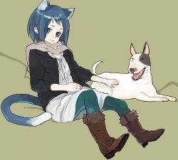 Rule 34 | animal ears, blue eyes, blue hair, boots, cat ears, cat tail, dog, pantyhose, scarf, shimura nobuo, solo, tail