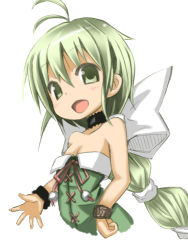 Rule 34 | 1girl, :d, bare shoulders, black choker, bow, braid, breasts, choker, cleavage, commentary request, graphite (medium), green eyes, green hair, hair bow, hair ornament, hair ribbon, konomi uo, long hair, looking at viewer, lowres, multi-tied hair, open mouth, ribbon, saga, saga frontier, saga frontier 2, single braid, smile, solo, traditional media, very long hair, virginia knights