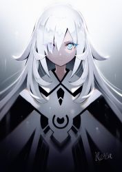Rule 34 | + +, 1girl, black robe, blue eyes, closed mouth, commentary request, gradient background, grey background, hair over one eye, has bad revision, has downscaled revision, highres, hoshizaki reita, long hair, looking at viewer, md5 mismatch, original, resolution mismatch, robe, signature, silver hair, solo, source smaller, upper body, very long hair, white background, white robe, white theme