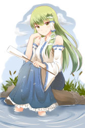 Rule 34 | 1girl, absurdres, bad id, bad pixiv id, blush, cloud, colorized, detached sleeves, frog hair ornament, gohei, green hair, hair ornament, hair tubes, highres, japanese clothes, kochiya sanae, long hair, long sleeves, looking at viewer, miko, oonusa, partially submerged, shirt, sitting, sketch, skirt, sky, smile, snake hair ornament, soaking feet, solo, touhou, ucukrtz, water, wide sleeves, yellow eyes