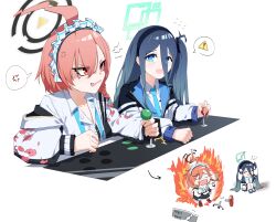 Rule 34 | 2girls, absurdres, angry, aris (blue archive), blue archive, buttons, chair, controller, fire, highres, joystick, multiple girls, neru (blue archive), orange hair, playing games, plentyofempty, sitting, white background
