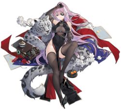 Rule 34 | 1girl, alternate costume, animal, arm up, azur lane, black dress, black gloves, black thighhighs, blue eyes, china dress, chinese clothes, cleavage cutout, clothing cutout, dress, elbow gloves, eyepatch, full body, gloves, high heels, highres, long hair, mole, mole on thigh, no panties, ns (ntrsis), official alternate costume, official art, one side up, pelvic curtain, pink hair, scharnhorst (azur lane), scharnhorst (panther und pflaume) (azur lane), snow leopard, thighhighs, transparent background, very long hair