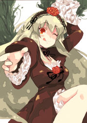 Rule 34 | 00s, ;p, dress, frills, hairband, one eye closed, red eyes, rozen maiden, silver hair, solo, suigintou, tongue, tongue out, umitsuki, wink