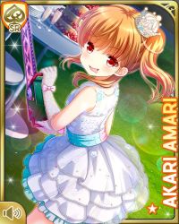 Rule 34 | 1girl, :p, amari akari, anniversary, bow, brown hair, card (medium), chainsaw, character name, crown, dress, frills, girlfriend (kari), gloves, lawn, mini crown, nail polish, official art, open mouth, outdoors, pink bow, power tool, qp:flapper, red eyes, school, shoes, sky, smile, solo, standing, tagme, tongue, tongue out, white bow, white dress, white gloves