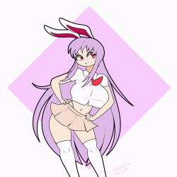 Rule 34 | 1girl, animated, animated gif, bouncing breasts, breasts, female focus, highres, large breasts, long hair, looking at viewer, necktie, purple hair, rabbit ears, rabbit girl, red eyes, reisen udongein inaba, shirt, skirt, solo, standing, thong, touhou, zedrin