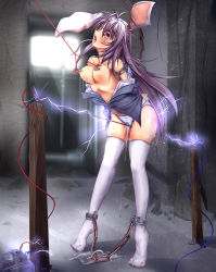 Rule 34 | 1girl, animal ears, bare shoulders, bdsm, blazer, blush, bondage, bound, breasts, chain, crotch rope, cruelty to animals, electricity, electrocution, electrostimulation, empty eyes, feet, female ejaculation, female ejaculation through clothes, female focus, highres, jacket, legs, long hair, medium breasts, monikano, nipple clamps, nipple pull, nipple stimulation, nipple torture, nipples, no bra, no pants, no shoes, open mouth, pain, panties, pink eyes, predicament bondage, purple hair, pussy juice, rabbit ears, rabbit girl, rabbit tail, reisen udongein inaba, rope walking, sex machine, skindentation, socks, solo, striped clothes, striped panties, surprised, sweat, tail, tears, thighhighs, tiptoes, tongue, tongue out, torture, touhou, underwear, white socks, wire
