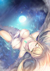 Rule 34 | 1girl, bare shoulders, bath, bathing, blonde hair, blush, breasts, chest jewel, collarbone, covering privates, earrings, full moon, inoue takuya (tactactak), jewelry, large breasts, long hair, looking at viewer, looking up, moon, mythra (xenoblade), naked towel, night, night sky, nintendo, nude cover, onsen, parted lips, reflection, reflective water, rock, sidelocks, sky, solo, star (sky), swept bangs, thighs, towel, water, wet, xenoblade chronicles (series), xenoblade chronicles 2, yellow eyes