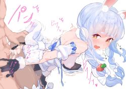 Rule 34 | 1boy, 1girl, animal ear fluff, animal ears, ass, bad id, bad pixiv id, blush, bouncing breasts, braid, breasts, commentary request, cum, cum in pussy, doggystyle, from behind, gloves, highres, hololive, long hair, nipples, o1219k, open mouth, rabbit ears, rabbit girl, rabbit tail, rape, sex, sex from behind, simple background, solo focus, tears, thick eyebrows, twin braids, usada pekora, usada pekora (1st costume), virtual youtuber, white background