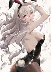 Rule 34 | animal ears, ass, breasts, corrin (female) (fire emblem), corrin (fire emblem), fake animal ears, fire emblem, fire emblem fates, hairband, leotard, long hair, looking at viewer, medium breasts, nintendo, open mouth, pantyhose, playboy bunny, pointy ears, rabbit tail, red eyes, sideboob, smile, snow20200, solo, tail, white hair, wrist cuffs