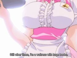 Rule 34 | 1990s (style), 1girl, animated, animated gif, bakuretsu hunters, black hair, bouncing breasts, breasts, daughter (bakuretsu hunters), drinking straw, earrings, third-party edit, glass, huge breasts, ice, ice cube, jewelry, jiggle, looking at viewer, looping animation, maid, pointy ears, qvga, screencap, short hair, solo, subtitled, third-party edit, tray, waitress, yellow eyes