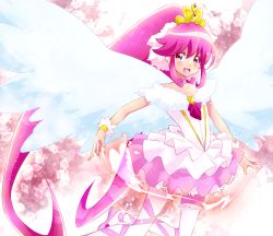 Rule 34 | 10s, 1girl, aino megumi, angel wings, bad id, bad pixiv id, ballerina, brooch, choker, cure lovely, happinesscharge precure!, heart, heart brooch, long hair, magical girl, namizou, pantyhose, pink eyes, pink hair, pink skirt, ponytail, precure, sidelocks, skirt, smile, solo, super happiness lovely, white pantyhose, white wings, wide ponytail, wings, wrist cuffs