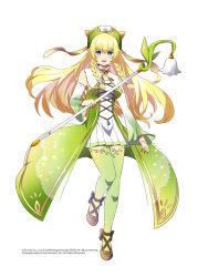 Rule 34 | 1girl, black footwear, blonde hair, blue eyes, blush, braid, coat, commentary request, cross-laced clothes, detached sleeves, dress, full body, gradient sleeves, green coat, green legwear, green sleeves, hair between eyes, high heels, holding, holding staff, looking at viewer, open mouth, ragnarok online, shiraazuma, short dress, side braids, simple background, sleeveless, sleeveless coat, sleeveless dress, smile, solo, staff, twin braids, white background, white dress, white sleeves