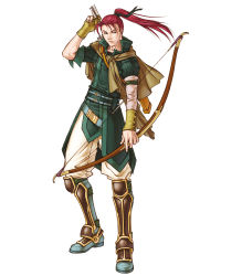 Rule 34 | 1boy, arrow (projectile), bow (weapon), fire emblem, fire emblem: path of radiance, green eyes, highres, holding, holding weapon, kita senri, long hair, male focus, nintendo, official art, ponytail, red hair, shinon, shinon (fire emblem), simple background, solo, weapon, white background