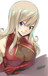 Rule 34 | 1girl, blonde hair, blue eyes, breasts, cleavage, eden&#039;s zero, hair between eyes, highres, large breasts, long hair, looking at viewer, mashima hiro, official art, rebecca bluegarden, smile, white background