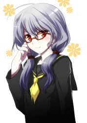 1girl atlus blush braid female_focus glasses grey_hair izanami_(persona) kamiyoshi_rika long_hair persona persona_4 school_uniform solo twin_braids twintails