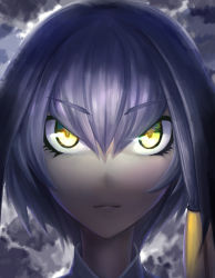 Rule 34 | 10s, 1girl, airysher, commentary request, glowing, glowing eyes, grey hair, hair between eyes, highres, kemono friends, looking at viewer, portrait, shoebill (kemono friends), solo, yellow eyes
