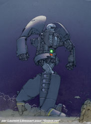 Rule 34 | 2003, a-loft-on-cybertron, dated, dive-dive, french text, gobots, has bad revision, machine robo, mecha, realistic, robot, scan, science fiction, shark, signature, traditional media, underwater, walking, water, watermark