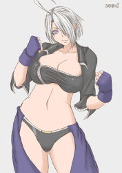 Rule 34 | 1girl, angel (kof), blue eyes, breasts, large breasts, midriff, papepox2, short hair, smile, snk, solo, the king of fighters, white hair