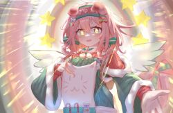 Rule 34 | + +, 1girl, ark bone, arknights, bow, braid, candy, candy cane, christmas, flower, food, fur-trimmed sleeves, fur trim, gloves, goldenglow (arknights), goldenglow (maiden for the bright night) (arknights), green bow, green overalls, hair bow, hairband, long hair, long sleeves, looking at viewer, official alternate costume, outstretched arm, pink hair, poinsettia, print hairband, red bow, red hairband, red shirt, shirt, solo, star (symbol), upper body, white gloves, yellow eyes