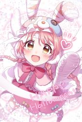 Rule 34 | 1girl, halloween, halloween costume, highres, mimi (princess connect!), open mouth, pink hair, princess connect!, rabbit ears, rabbit girl, rokico, yellow eyes
