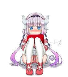 Rule 34 | 1girl, absurdres, beads, blunt bangs, blush, bow, capelet, crying, dragon girl, dragon horns, dragon tail, dress, female focus, gothic lolita, hair beads, hair bow, hair ornament, highres, hoppo, horns, kanna kamui, kobayashi-san chi no maidragon, lolita fashion, long hair, low twintails, panties, pantyshot, pink panties, sitting, solo, tail, tears, thighhighs, twintails, underwear, white background, white thighhighs