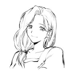 Rule 34 | 1girl, 2022, closed mouth, collarbone, cropped torso, dated, fullmetal alchemist, greyscale, hair over shoulder, highres, long hair, mini (pixiv6327751), monochrome, ponytail, portrait, simple background, sketch, smile, solo, trisha elric, white background