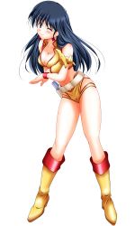 Rule 34 | 1girl, ;), asymmetrical gloves, bare arms, black hair, blue eyes, boots, breasts, cleavage, closed mouth, collarbone, crossed arms, dirty pair, earrings, fingerless gloves, full body, gloves, gun, handgun, highleg shorts, hip vent, holster, jewelry, knee boots, leaning to the side, long hair, looking at viewer, micro shorts, midriff, mikuri ouda, navel, no bra, one eye closed, shorts, smile, solo, stomach, straight hair, transparent background, very long hair, weapon, wristband, yellow footwear, yellow gloves, yellow shorts, yuri (dirty pair)