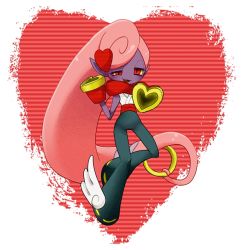 Rule 34 | 10s, 1boy, blush, colored skin, hair ornament, hairclip, heart, jiguma, long hair, male focus, motemacool, open mouth, pink hair, pointy ears, purple skin, red eyes, solo, youkai watch