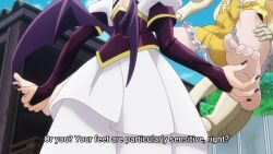 Rule 34 | 2girls, ahoge, animated, anime screenshot, armpits, arms up, barefoot, bat wings, blonde hair, blush, bow, breasts, closed eyes, corset, drooling, feet, frilled skirt, frills, grin, hiiragi utena, horns, magia baiser, magia sulfur, magical girl, mahou shoujo ni akogarete, mannequin, multiple girls, open mouth, outdoors, purple hair, restrained, ribbon, shaded face, skirt, small breasts, smile, tagme, teeth, tenkawa kaoruko, tickling, tickling feet, torn clothes, video, wings, yuri