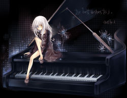 Rule 34 | dhiea, eyepatch, flower, grand piano, instrument, long hair, piano, sitting, white hair, yellow eyes