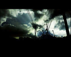 Rule 34 | bad id, bad pixiv id, cloud, letterboxed, no humans, pole, power lines, sarugetty, scenery, shimei jien, sky, wire