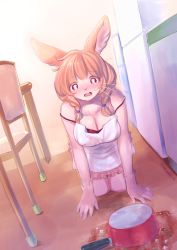 Rule 34 | 1girl, accident, cat, cleavage, cooking, furry, kiichi (ca0sf), long hair, open mouth, pink hair, slipped, twintails