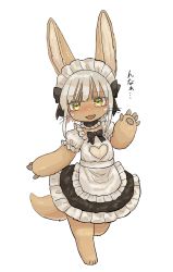 Rule 34 | 1other, animal ears, blush, cleavage cutout, clothing cutout, embarrassed, furry, highres, kawasemi27, made in abyss, maid, md5 mismatch, nanachi (made in abyss), open mouth, other focus, tail, white background, white hair, yellow eyes