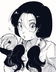 Rule 34 | 1girl, dragon ball, dragon ball (object), dragonball z, fingerless gloves, gloves, greyscale, highres, long hair, looking at viewer, monochrome, shirt, simple background, solo, tkgsize, twintails, videl, white background, white shirt
