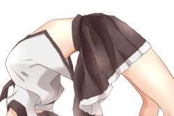 Rule 34 | 1girl, black necktie, black skirt, breasts, commentary request, feet out of frame, from side, head out of frame, medium breasts, necktie, pleated skirt, shameimaru aya, shirt, simple background, skirt, solo, totoharu (kujirai minato), touhou, white background, white shirt