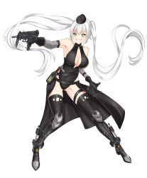 Rule 34 | &gt;:), 1girl, absurdres, alternate costume, alternate hair color, armpits, black gloves, black leotard, black thighhighs, bottle, breasts, cleavage, cleavage cutout, clothing cutout, commentary request, covered navel, dark persona, detached sleeves, dual wielding, finger on trigger, full body, girls&#039; frontline, gloves, gluteal fold, green eyes, grin, gun, hat, highres, hip strap, holding, holding gun, holding weapon, large breasts, leotard, machine pistol, micro uzi (girls&#039; frontline), molotov cocktail, mutugorou u, sangvis ferri, showgirl skirt, simple background, smile, solo, submachine gun, thighhighs, uzi, v-shaped eyebrows, weapon, white background, white hair
