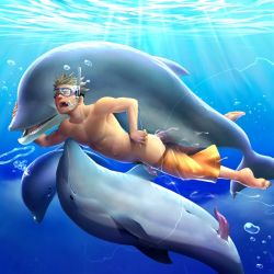 Rule 34 | 1boy, anal, animal, animal penis, bara, barefoot, bestiality, closed eyes, cum, diving mask, dolphin, goggles, itto (mentaiko), male focus, male penetrated, male pubic hair, male swimwear, male swimwear pull, ocean, open mouth, penis, pubic hair, rape, snorkel, swim trunks, swim trunks pull, swimsuit, topless male, underwear, water, yaoi, yellow male swimwear, yellow swim trunks