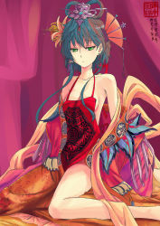 Rule 34 | 1girl, bare shoulders, breasts, chinese clothes, cleavage, collarbone, dudou, earrings, flower, hair flower, hair ornament, hair rings, hair tubes, highres, jewelry, jin chongtian, luo tianyi, short hair with long locks, solo, undressing, vocaloid