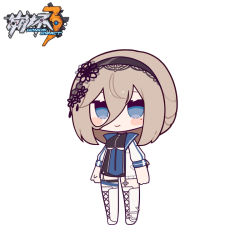 Rule 34 | 1girl, aponia (honkai impact), black hairband, black shirt, black shorts, blush stickers, boots, breasts, brown hair, chibi, closed mouth, copyright name, cross-laced footwear, eta, eyebrows hidden by hair, full body, hair between eyes, hairband, honkai (series), honkai impact 3rd, jacket, lace-up boots, long hair, long sleeves, looking at viewer, medium breasts, mole, mole under eye, open clothes, open jacket, puffy long sleeves, puffy sleeves, shirt, shorts, simple background, smile, solo, standing, thigh boots, underboob, white background, white footwear, white jacket