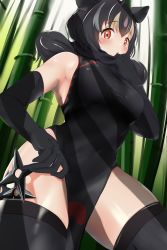 Rule 34 | 1girl, absurdres, animal ears, armpits, aye-aye (kemono friends), bare shoulders, black dress, black hair, black thighhighs, blonde hair, blush, breasts, china dress, chinese clothes, commentary request, dress, elbow gloves, extra ears, gloves, grey hair, highres, kemono friends, large breasts, lemur ears, long hair, looking at viewer, multicolored hair, navel, neckwear grab, open mouth, pink hair, red eyes, scarf, shuriken, sleeveless, solo, thighhighs, twintails, weapon, ykt scl, zettai ryouiki