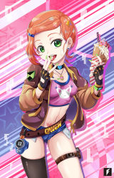 Rule 34 | ben 10, bikini, cameltoe, casual, chinese commentary, commentary request, digimon, digivice, food, green eyes, green nails, gwen tennyson, heart, heart tattoo, highres, holding, holding food, ice cream, ice cream cone, licking, nail polish, pubic tattoo, red hair, short shorts, shorts, solo, swimsuit, tattoo, teng zhai zi