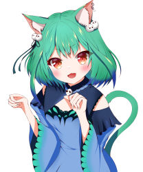 Rule 34 | 1girl, :3, :d, absurdres, animal ear fluff, animal ears, animal print, black ribbon, blue dress, blue hair, blue sleeves, blush, brooch, butterfly print, cat ears, cat girl, cat tail, colored tips, detached collar, detached sleeves, dress, ear piercing, fang, fingernails, green hair, hair ornament, hair ribbon, highres, hololive, jewelry, juliet sleeves, long sleeves, medium hair, multicolored hair, open mouth, parted hair, paw pose, piercing, pom pom (clothes), pom pom hair ornament, puffy sleeves, red eyes, ribbon, short dress, skin fang, skull brooch, skull hair ornament, smile, strapless, strapless dress, tail, tyama-tya, upper body, uruha rushia, uruha rushia (1st costume), v-shaped eyebrows, virtual youtuber, wide sleeves