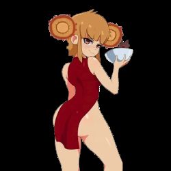 Rule 34 | 1girl, animated, animated gif, ass, ass shake, bat (animal), blonde hair, bowl, china dress, chinese clothes, corona-chan, coronavirus, dancing, double bun, dress, food, from behind, happy ice cream team, holding, holding bowl, looking at viewer, looking back, personification, red eyes, smile, tagme, thighs, third-party edit, transparent background