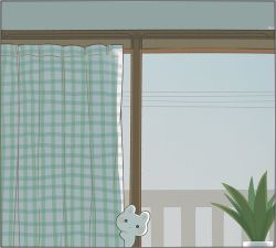 Rule 34 | ayu (mog), blush, rabbit, curtains, indoors, looking at viewer, no humans, original, plant, potted plant, solo