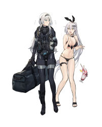 Rule 34 | 2girls, an-94 (girls&#039; frontline), an-94 (the diving bell and the doll) (girls&#039; frontline), bag, bikini, blush, diving suit, duoyuanjun, five-seven (cruise queen) (girls&#039; frontline), five-seven (girls&#039; frontline), food, full body, girls&#039; frontline, ice cream, multiple girls, surprised, swimsuit, white hair