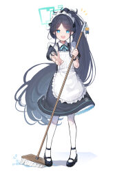Rule 34 | &lt;key&gt; (robot) (blue archive), 1girl, absurdres, apron, aris (blue archive), aris (maid) (blue archive), blue archive, blue halo, broom, dress, frilled apron, frills, halo, highres, long hair, maid, maid apron, maid headdress, official alternate costume, open mouth, pantyhose, ponytail, puffy short sleeves, puffy sleeves, short sleeves, smile, somray, v, very long hair, white apron, white pantyhose, wristband