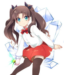 Rule 34 | 1girl, aged down, bad id, bad pixiv id, black thighhighs, blue eyes, bow, bowtie, brown hair, child, crystal, fate/stay night, fate/zero, fate (series), female focus, gem, hair ribbon, long hair, ribbon, solo, thighhighs, tohsaka rin, twintails, yoko shi, zettai ryouiki