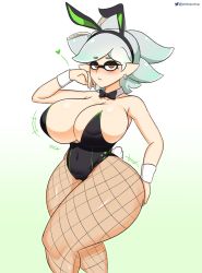 Rule 34 | + +, 1girl, animal ears, bare shoulders, black leotard, blush, breasts, cleavage, closed mouth, collar, collarbone, covered navel, cowboy shot, curvy, domino mask, earrings, fake animal ears, fishnet legwear, fishnets, gradient background, green background, highres, huge breasts, jewelry, leotard, looking at viewer, marie (splatoon), mask, nintendo, pointy ears, rabbit ears, short hair, sideboob, solo, splatoon (series), standing, startop, strapless, tentacle hair, thick eyebrows, thick thighs, thighs, wide hips, wrist cuffs
